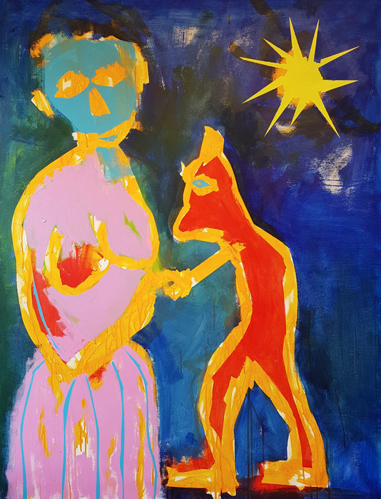 Bienvenu petit loup. Acrylics, 130cm x 97cm, 2018