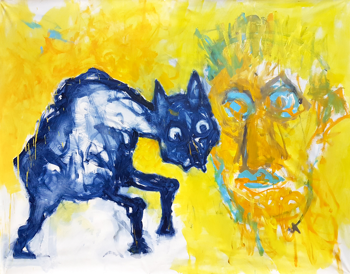 Le chat. Acrylics on canvas, 170 x 210 cm, 2019
