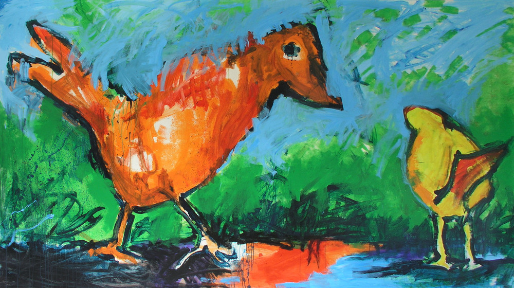 La poule et son fils, 2008, 160 cm x 300 cm, acrylics.