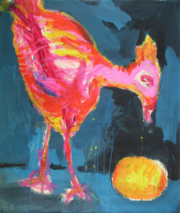 La poule et son oeuf en or, 2009, 160 cm x 135 cm, acrylics.