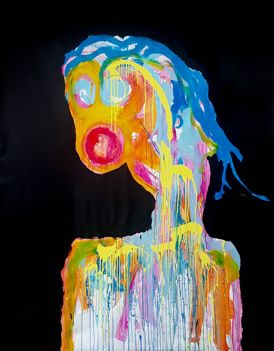 Tête farvelue I. Acrylics. 210 x 170 cm. 2021